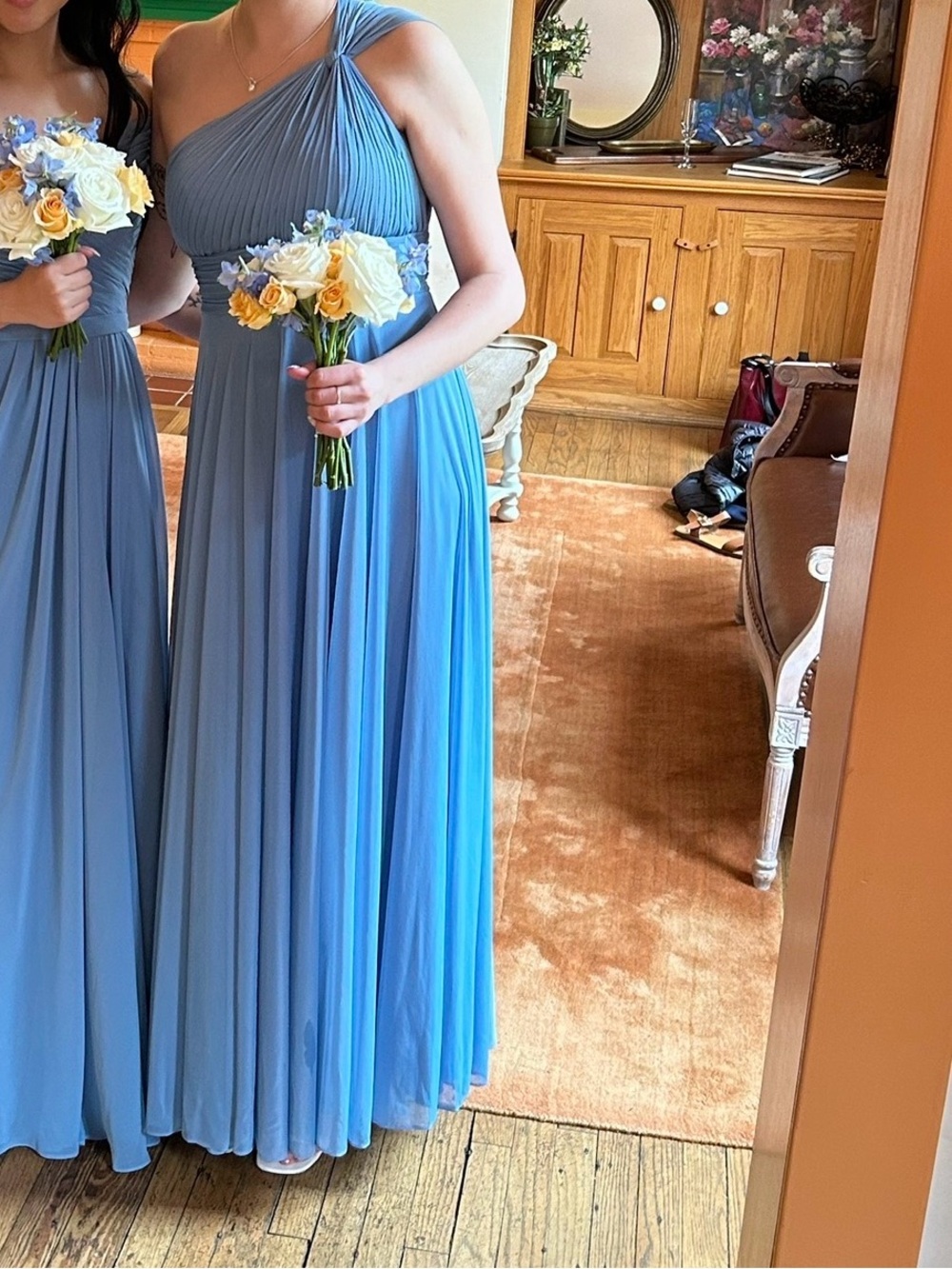 Azazie One-Shoulder Light Blue Chiffon Gown- size A6